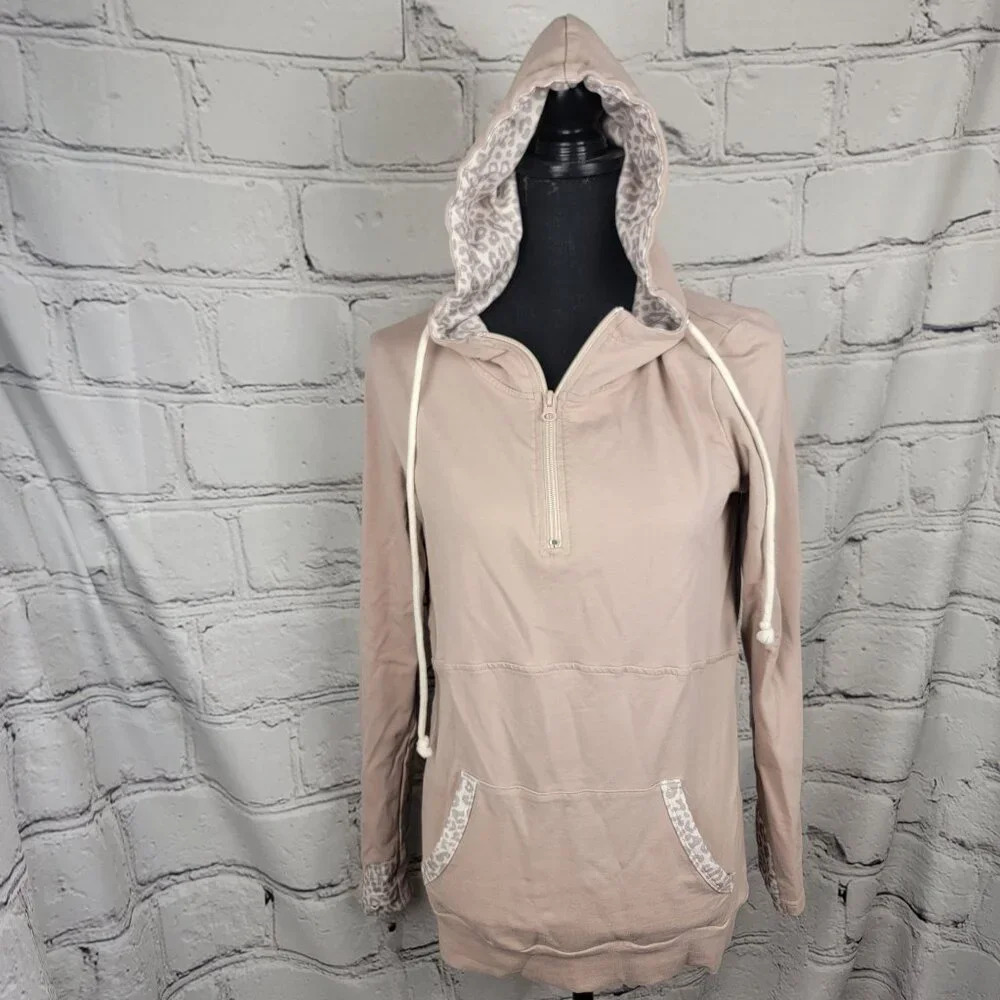 Pulse Boutique Tan Leopard Print Pullover Hoodie Sweatshirt Top Brown Womens S